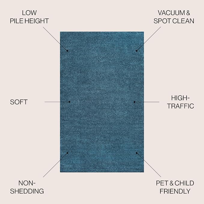 JONATHAN Y Haze Solid Low-Pile Turquoise Indoor Area Rug 6x9, Coastal,Bohemian,Minimalist,Classic, Easy-Cleaning for Living Room,Bedroom,Kitchen,Pet Friendly,Non-Shedding (SEU100H-6)
