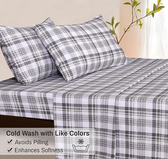 RUVANTI Flannel Sheets Full Size - 100% Cotton Double Brushed Bed Sheets Set, Deep Pockets 16 Inches, All Seasons Breathable & Extra Soft Full Sheets, Warm & Cozy, 4 Piece, Modest