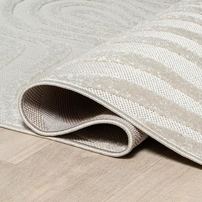 JONATHAN Y Maribo High-Low Abstract Striped Cream/Ivory 7x7 Square Indoor/Outdoor Area Rug, Pet Friendly, Non-Shedding, Stain Resistant, Easy-Cleaning for Backyard, Patio, Porch (SCN103A-7SQ)