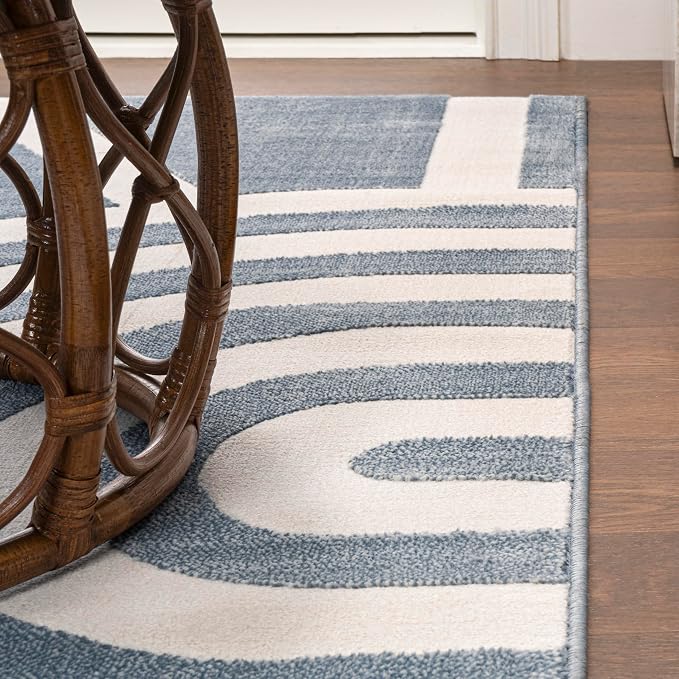 JONATHAN Y Sun Two-Tone High-Low Indoor Area Rug 8X10 Blue/White, Aelius MidCentury Scandinavian Abstract for Living Room, Bedroom, Kitchen, Easy-Cleaning, Pet-Friendly, Non-Shedding SND101C-8