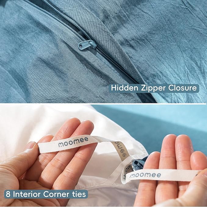 MooMee Bedding Duvet Cover Set 100% Washed Cotton Linen Like Textured Breathable Durable Soft Comfy (Heathered Peacock Blue, Super King 108"x98")