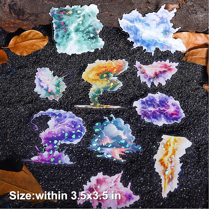AuriicLeaf Lightning Tornado PET Sticker Set, 60Pcs Large Holographic Stickers for Scrapbooking, Journaling, Junk Journal Supplies, and DIY Crafts