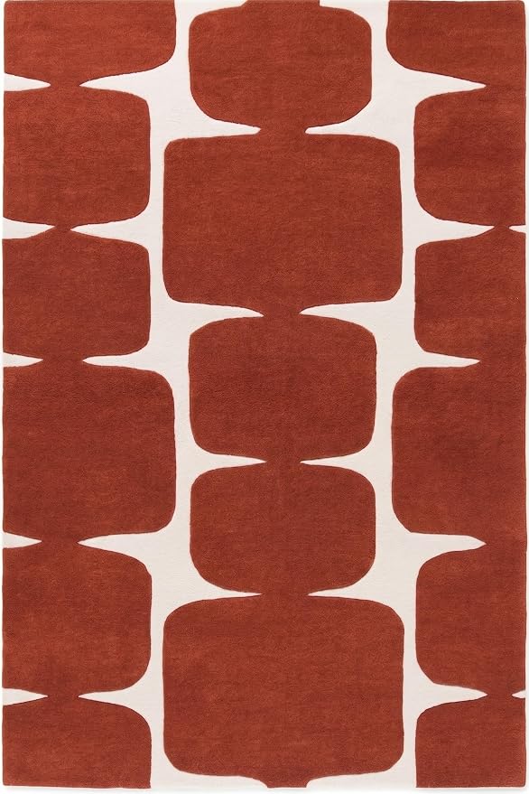 Restoration and Renovation Modern Wool Area Rug - Contemporary Abstract Geometric Design, Thick & Soft Hand-Tufted Carpet - Ideal for Indoor Decor in Living Room, Bedroom (Rust, 10' x 14')