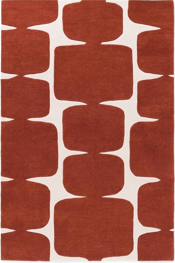 Restoration and Renovation Modern Wool Area Rug - Contemporary Abstract Geometric Design, Thick & Soft Hand-Tufted Carpet - Ideal for Indoor Decor in Living Room, Bedroom (Rust, 3' x 5')