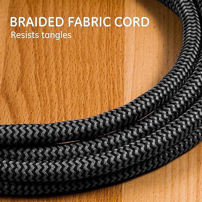 GE 3-Outlet Power Strip Mini Extension Cord with Multiple Outlets 5 Inch Braided Short Cord Extension Cord Grounded Flat Plug Extension Cord ETL Listed 2 Pack Black 53240