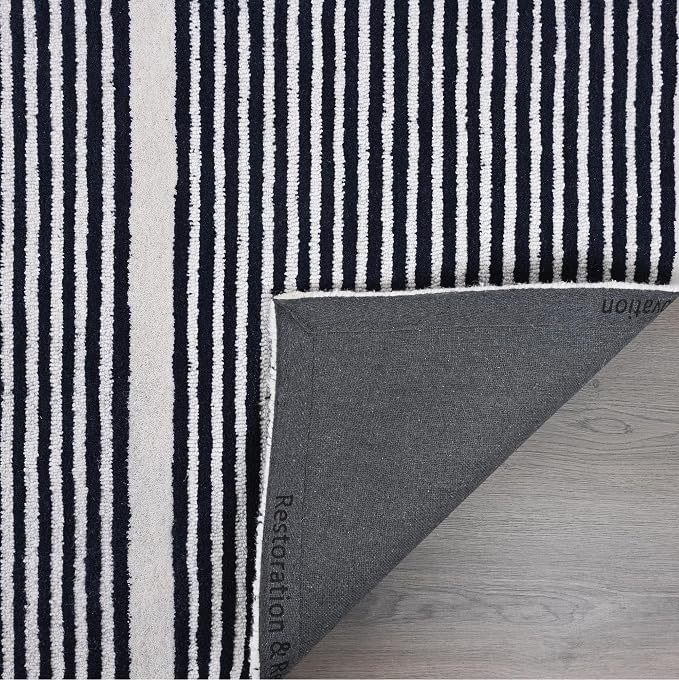 Modern Handmade Wool Area Rug, Abstract Curved Line Geometric Carpet for Living Room Bedroom, Contemporary Tufted Indoor Rug with Soft Pile and Cotton Backing (Ink, 4' x 6')