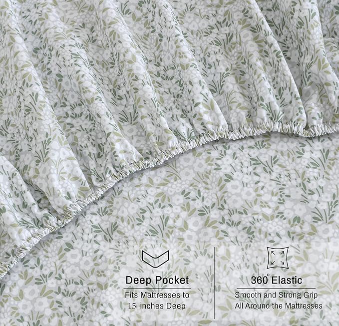 RUVANTI 100% Organic Cotton Sheets Twin XL, Percale Weave, GOTS Certified, 3-Piece Set, Deep Pocket 15", Crisp & Breathable, Soft Durable Bedding, Sábanas Algodón Orgánico – Floral Rush