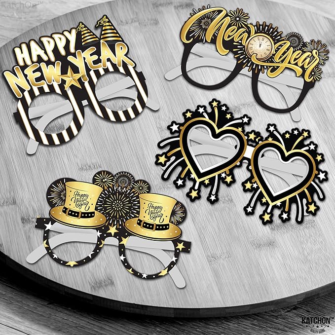 KatchOn, Happy New Year Glasses 2026 - Pack of 12 | New Years Eve Glasses, New Years Eve Party Supplies 2026 | Happy New Years Decorations 2026 | NYE Decorations 2026