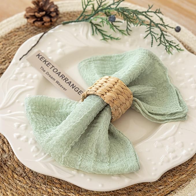 Cheesecloth Napkins 17x17 Inches Cloth Napkins Handmade Washable Reusable Napkins for Dinner Wedding Baby Bridal Shower Rustic Boho Decorations Bulk Set of 10 Sage Green
