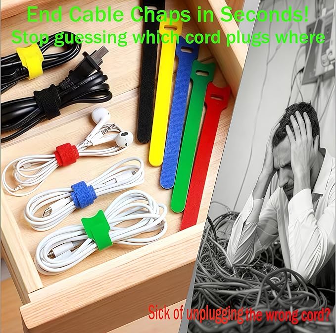 80 Pack Reusable Cable Labels & Cord Organizer Kit - 40 Color-Coded Write-On Wire Tags with Dual-Tip Marker + 40 Ties for Home Office Electronics Management, Cable Tags, Cord Labels, Wire Label