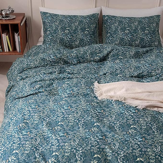 EAVD Garden Style Blue Floral Duvet Cover Twin XL Soft 100% Cotton Floral Botanical Bedding Set with 2 Pillowcases Vintage Style Floral Twin XL Duvet Cover with Zipper Closure