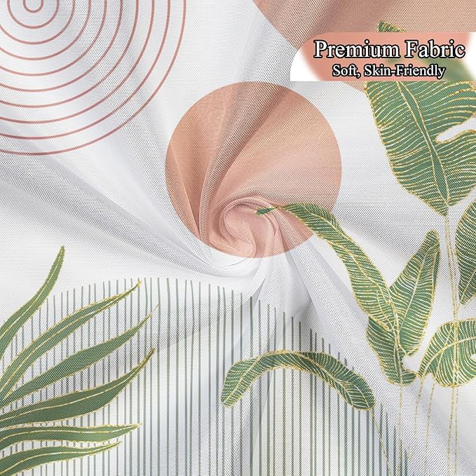 Mid Century Boho Shower Curtain, Abstract Modern Sun Minimalist Aesthetic Shower Curtain, Bohemian Geometric Arch Curve Leaves Neutral Art Fabric Bathroom Curtains Pink 72x78 inch