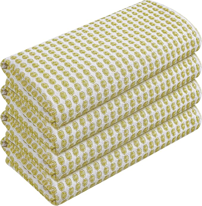 TWINY threads Circle Waffle Kitchen Towels 4 Pack, 16"x26", 100% Cotton, Super Absorbent, Durable, Vibrant Dishcloth Set, Great for Summer Decor, Cleaning Spills, Lemon Green