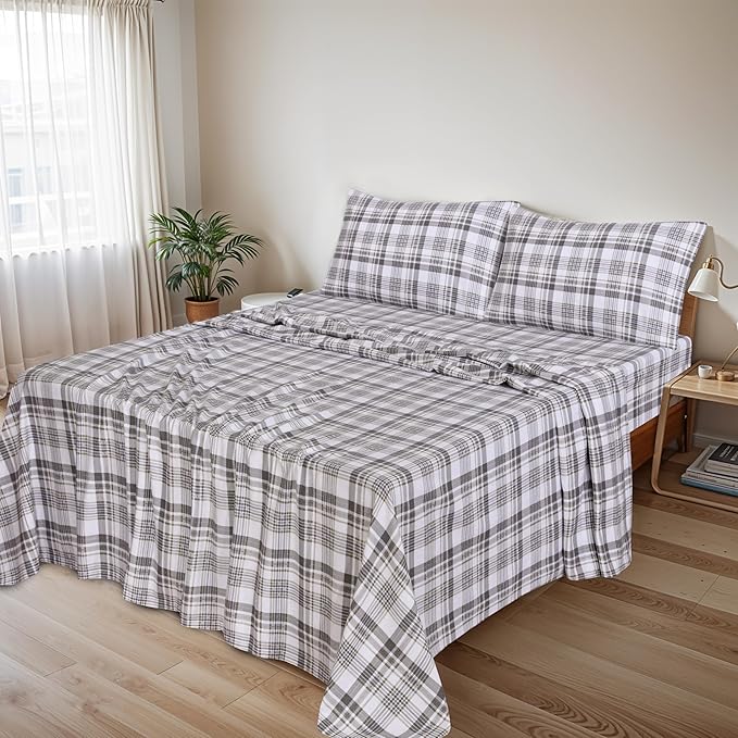 RUVANTI Flannel Sheets Queen Size - 100% Cotton Double Brushed Bed Sheets, Deep Pockets 16 Inches Queen Sheet Set, All Seasons Breathable & Extra Soft - Warm & Cozy, 4 Piece, Modest