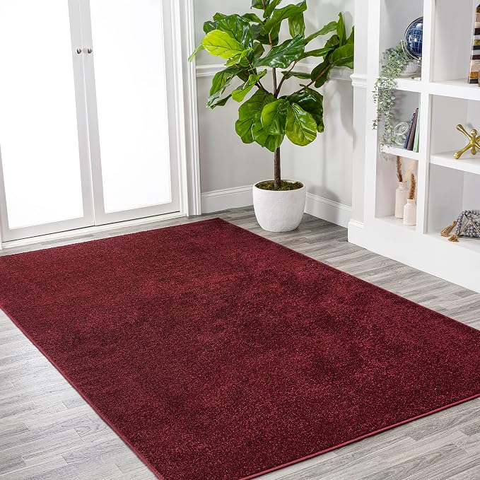 JONATHAN Y Haze Solid Low-Pile Dark Red Indoor Area Rug 4x6, Coastal,Bohemian,Minimalist,Classic, Easy-Cleaning for Living Room,Bedroom,Kitchen,Pet Friendly,Non-Shedding (SEU100Q-4)