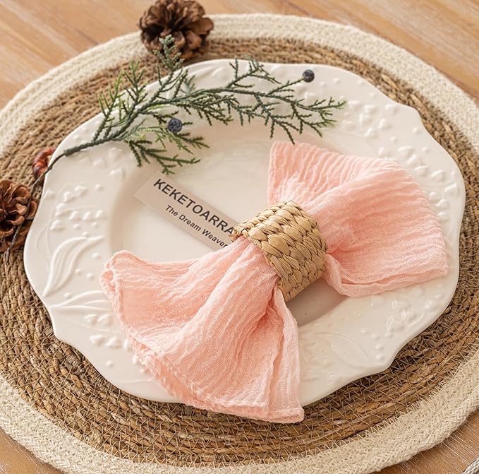 Cheesecloth Napkins 17x17 Inches Cloth Washable Reusable Handmade for Mothers Day Lunch Dinner Wedding Baby Bridal Shower Party Rustic Boho Decorations Bulk Set of 10 Pink