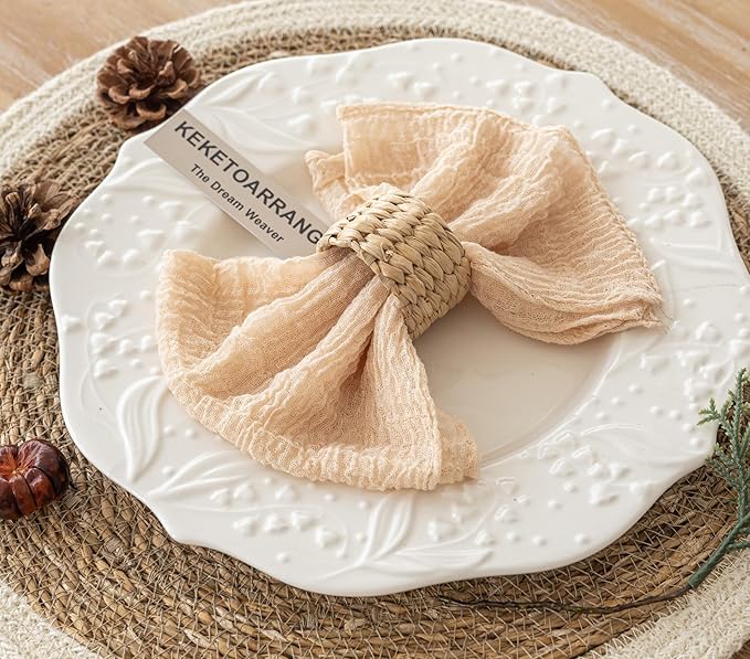 Cheesecloth Napkins 17x17 Inches Cloth Napkins Reusable Handmade for Lunch Dinner Wedding Baby Bridal Shower Party Rustic Boho Decorations Bulk Set of 10 Butter