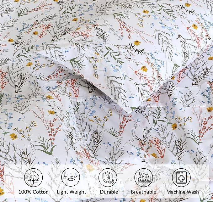 RUVANTI 100% Cotton Twin XL Sheet Sets, 3 Pieces, Soft & Breathable Percale Weave Bedding, Deep Pocket 16", Hotel Standard, Crisp Cool Feel, Durable, Perfect Size Floral Sheets, Aroma