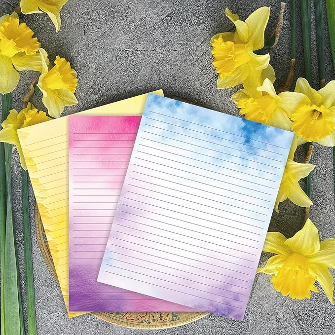 PARTH IMPEX 56 Sheets Watercolor Lined Writing Paper 8.5x11 - Letter Size Ruled Stationery Letterhead Printer Paper - 120gsm Thick Uncoated Decorative Colored Fancy Double Side Printing