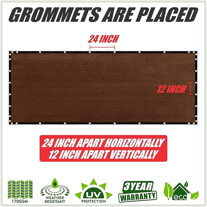 ColourTree 6' x 25' Brown Fence Screen Privacy Screen - Commercial Grade 170 GSM - Heavy Duty - 3 Years Warranty - Cable Zip Ties Included
