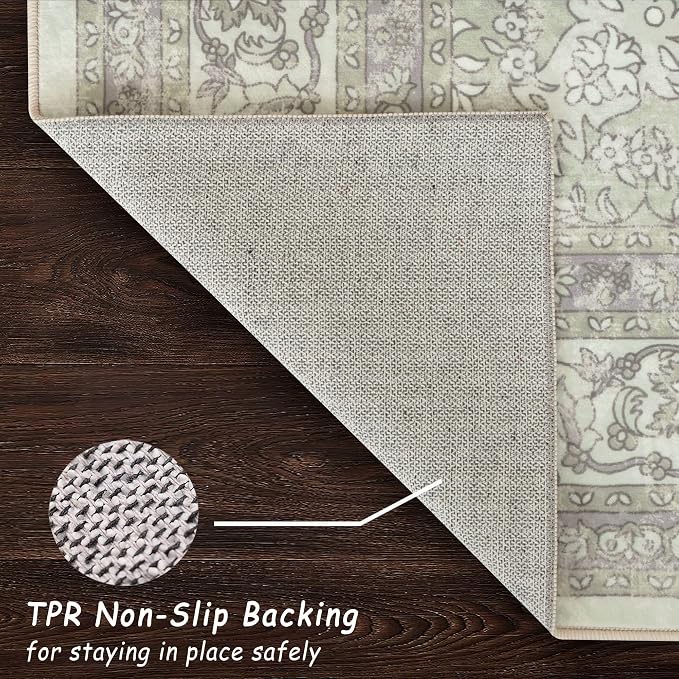 vivorug 6x9 Area Rugs, Ultra-Soft Washable Rug for Living Room Dinner Room Bedroom, Non-Slip Vintage Sage Green Rug, Indoor Carpet Large Area Rug
