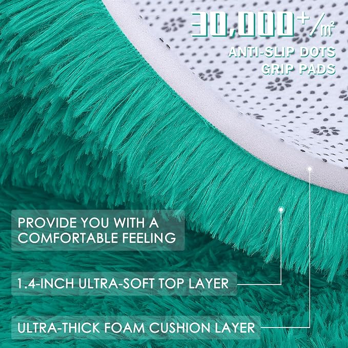 OLANLY Teal Green Round Rugs for Bedroom - Machine Washable, 5 ft Circle Area Rugs for Living Room, Soft and Fluffy Shaggy Carpet for Teen Girl and Boys, Nursery Rooms, Dorms, Home Decor Aesthetic