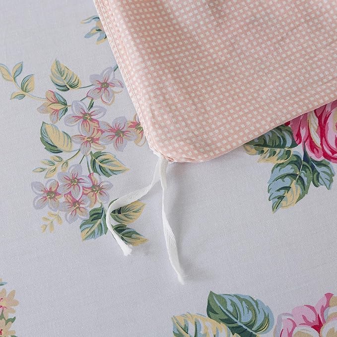 FADFAY Duvet Cover Set Full Pink Rose Floral Bedding Shabby Peony Flower Quilt Cover Set Vintage Farmhouse Bedding 100% Cotton Soft Comforter Cover Set with Hidden Zipper Closure 3Pcs, Full Size