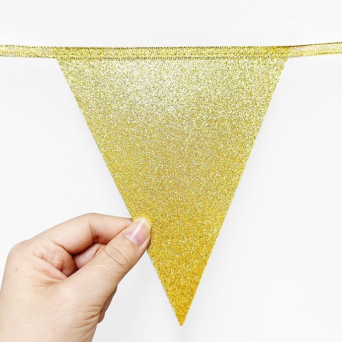Sage Green Gold Party Decorations Pennant Banner Flag Oilve Green Cream Beige Gold Hanging Glitter Paper Triangle Bunting for Neutral Baby Shower Birthday Wedding Woodland Jungle Safari Party Supplies