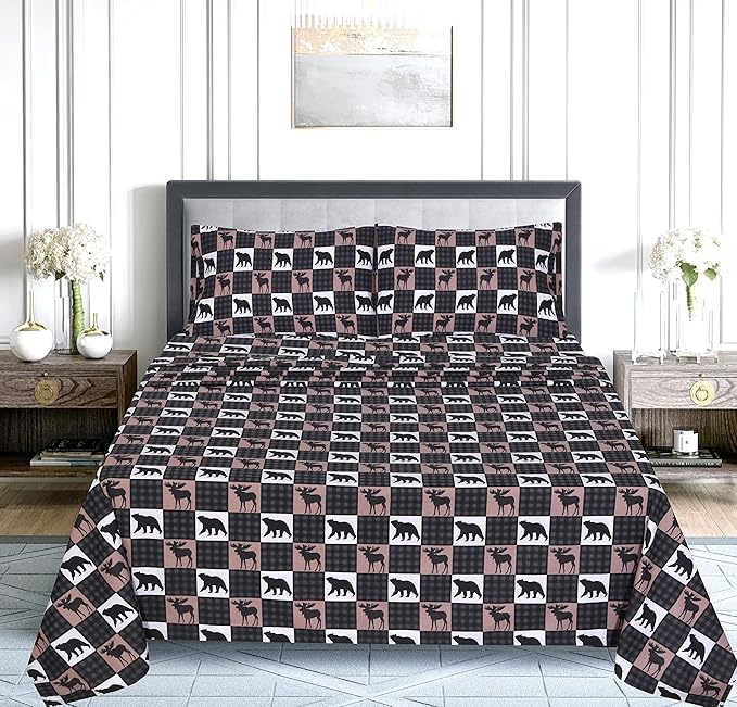 RUVANTI Flannel Sheets Queen Size - 100% Cotton Double Brushed Bed Sheets, Deep Pockets 16 Inches Queen Sheet Set, All Seasons Breathable & Extra Soft - Warm & Cozy, 4 Piece, Wilderness Plaid