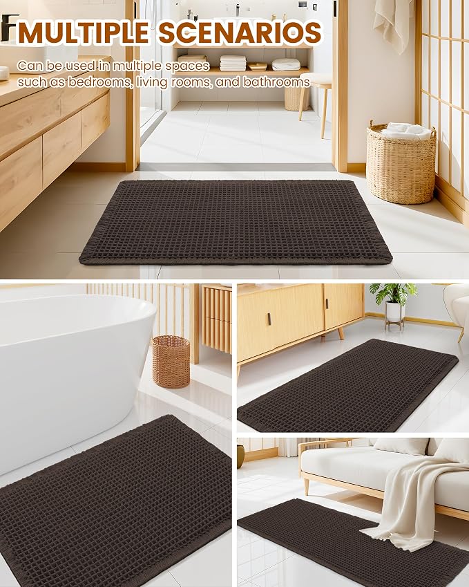 Smiry Waffle Bath Mat 36x24, Extra Soft Absorbent Bathroom Rugs, Non Slip Machine Washable Quick Dry Bath Rugs for Bathroom Floor, Tub, Shower, Home Decor Accessories, Chocolate