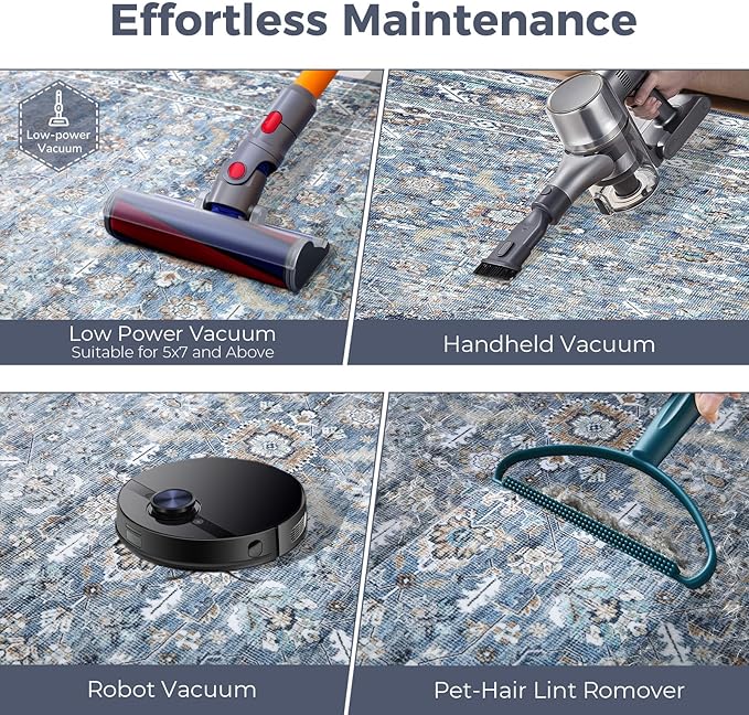 OPPODREAM Vintage Blue 3x10 Runner Rug, 3 x 10 Retro Washable Rug Non Slip, Low-Pile Faux Wool Carpet, Distressed Navy Floor Mat for Kitchen, Hallway, Entry-Way, Entrance, Indoor Back Door