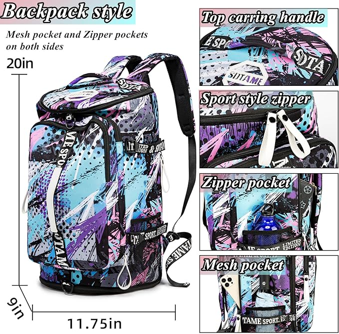 Gym Duffle Bag Backpack with Shoe Compartment,4 ways Travel Backpack for Women and Men,Multi-Functional Weekender bag with Waterproof Layer&Laptop Compartment for Fitness, Travel,Camping