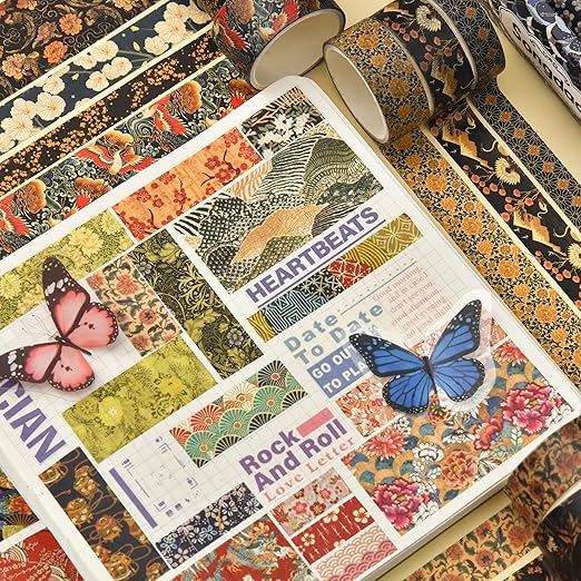 Songdao 12 Rolls Kyoto Charm Washi Tape Set Japanese Arts Adhesive Tapes Geometric Garden Decorative Masking Tape Sets for Craft, Kids, Scrapbook, DIY, Gift Wrapping (Floral Bird)