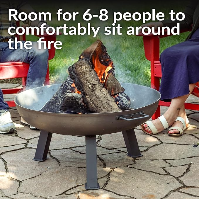 Sunnydaze 30-Inch Cast Iron Heavy-Duty Fire Pit for Outside - Wood-Burning Outdoor Fire Pit Bowl with Handles - Steel Finish