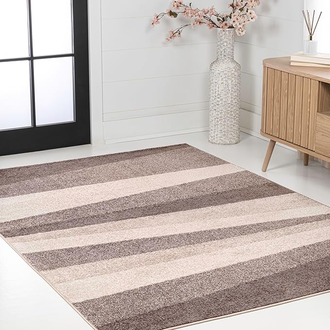 JONATHAN Y Prism Geometric Striped Beige/Brown Indoor Area Rug 5x8, Modern, Coastal, Easy-Cleaning for Living Room, Bedroom, Kitchen, Pet Friendly, Non-Shedding (DZC101C-5)
