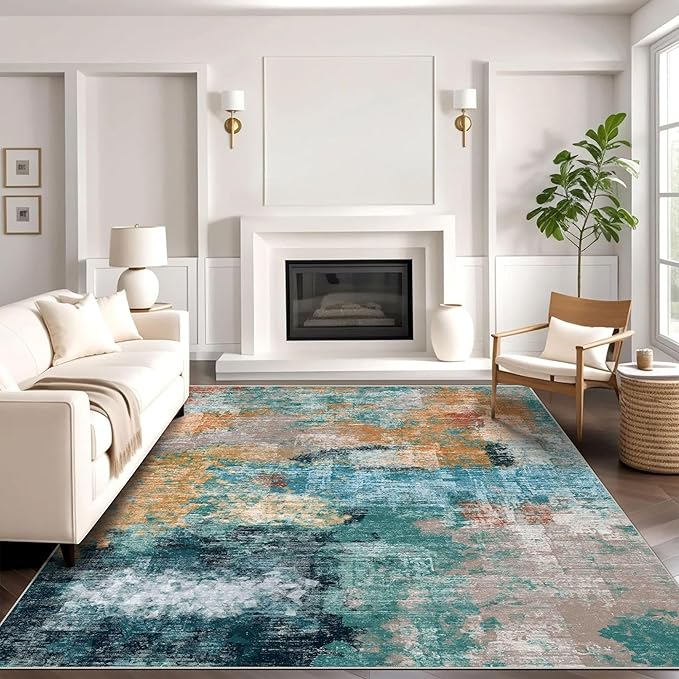 vivorug Washable Rug, Ultra Soft Area Rug 4x6, Non Slip Abstract Small Rug, Stain Resistant Rugs for Living Room Bedroom, Modern Fluffy (Rosy Clouds, 4'x6')