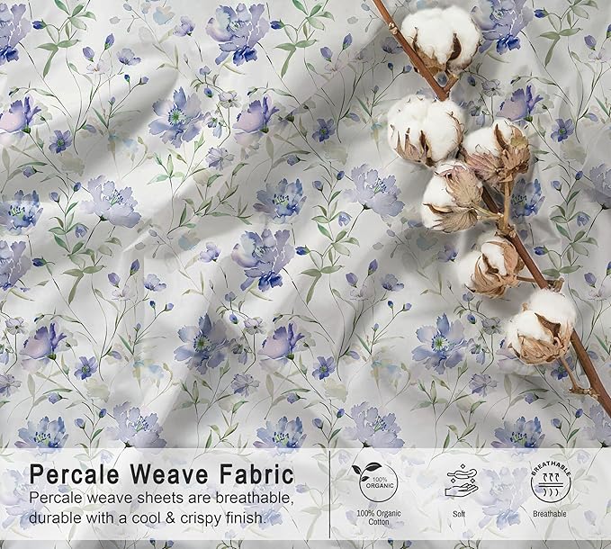 RUVANTI 100% Organic Cotton Sheets Full Size, Percale Weave, GOTS Certified, 4-Piece Set, Deep Pocket 15", Crisp & Breathable, Soft Durable Bedding, Sábanas Algodón Orgánico – Heather