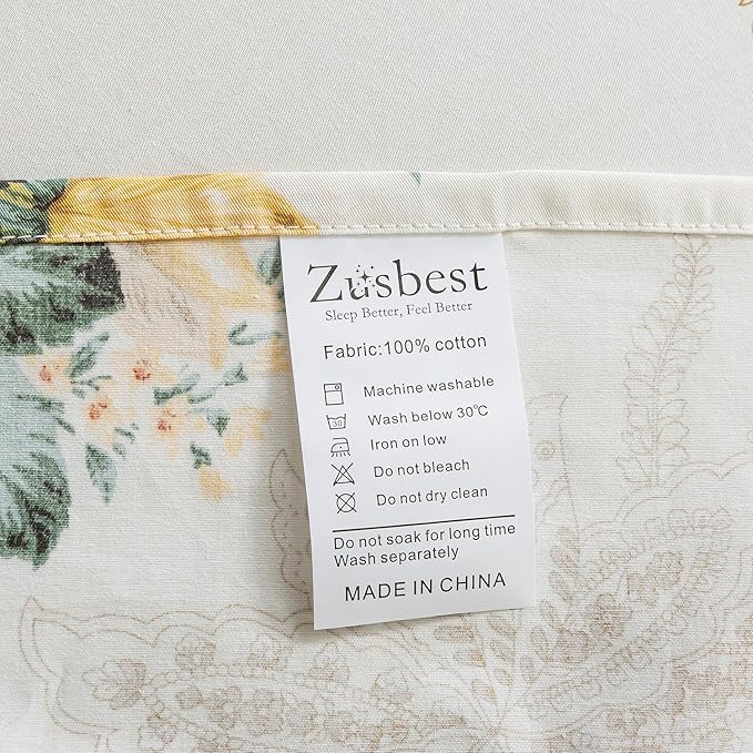 Zusbest- California Sheets, Soft 100% Cotton Pink & Cream Floral Bed Sheet Set Shabby Vintage Chic Peony Flower Printed, Breathable Luxury Toile Bedding 4 Piece Deep Pocket Sheets Cal King