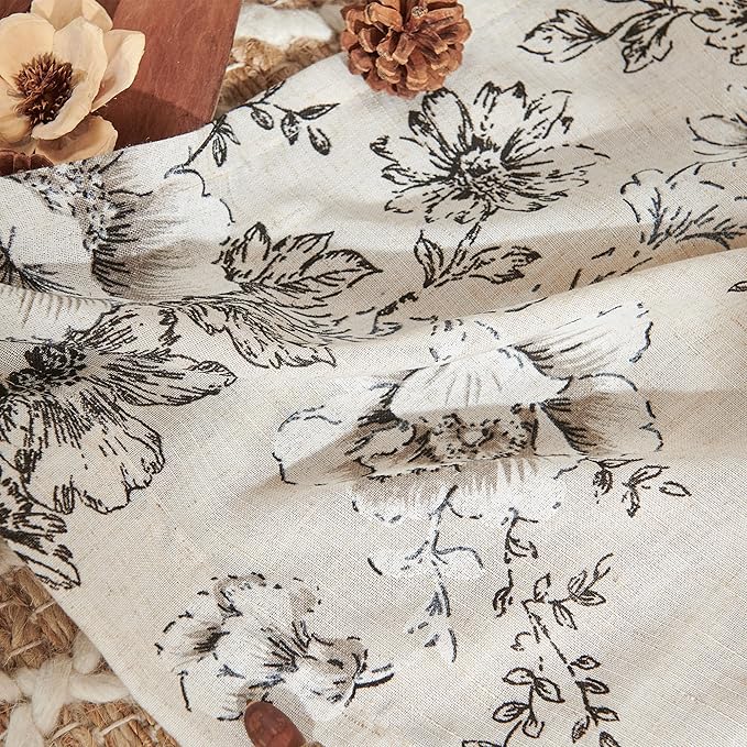 JINCHAN Pinch Pleated Curtains Floral Linen Blend Curtains for Living Room 108 Inches Length Black Peony Flower Printed Curtain Rod Pocket Back Tab Farmhouse Pinch Pleat Drapes with Hooks Set 2 Panels