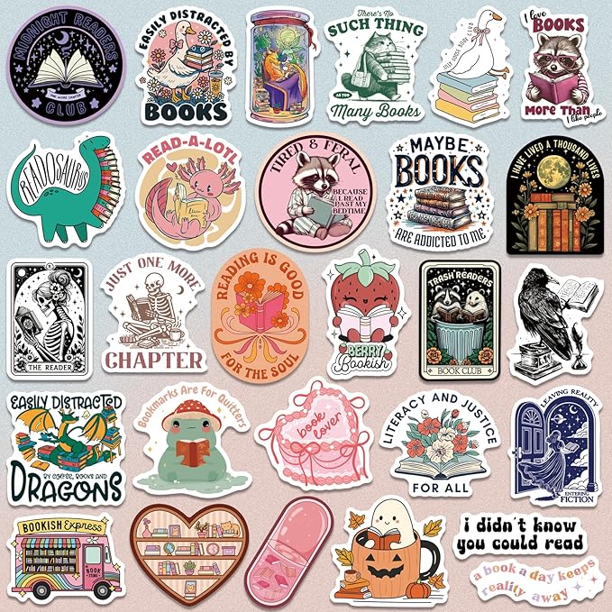 300 PCS Book Stickers for Kindle, Bookish Sticker Pack Reading Waterproof Vinyl Decals for Laptop, Ebook Readers, Water Bottle, Phone, Journal, Scrapbook, No Repeats (Glossy)