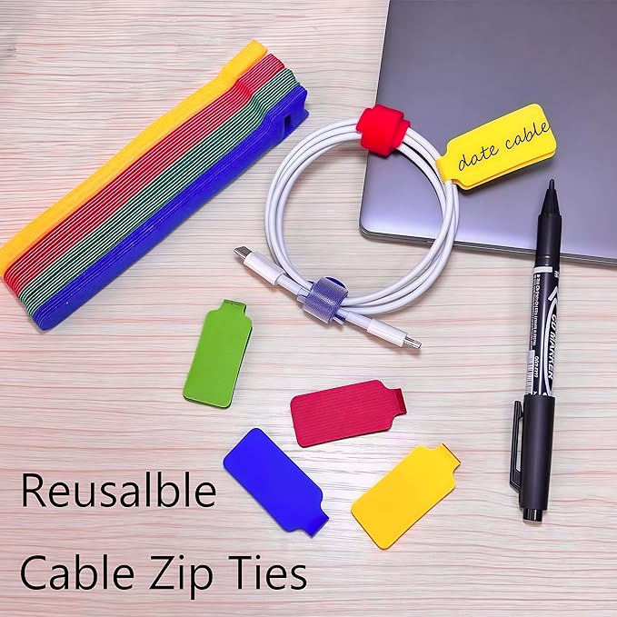 80 Pack Reusable Cable Labels & Cord Organizer Kit - 40 Color-Coded Write-On Wire Tags with Dual-Tip Marker + 40 Ties for Home Office Electronics Management, Cable Tags, Cord Labels, Wire Label