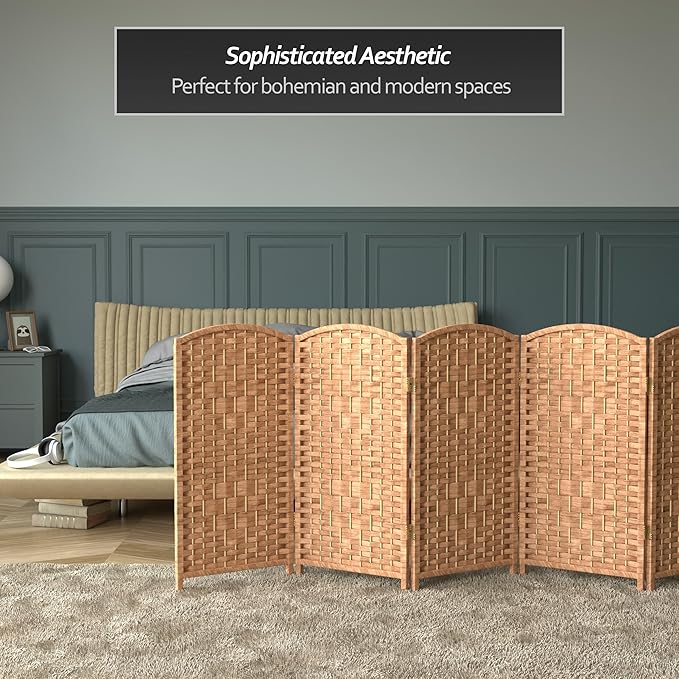 Red Lantern 3 ft. Short Diamond Weave Fiber Folding Screen - Natural - 6 Panel