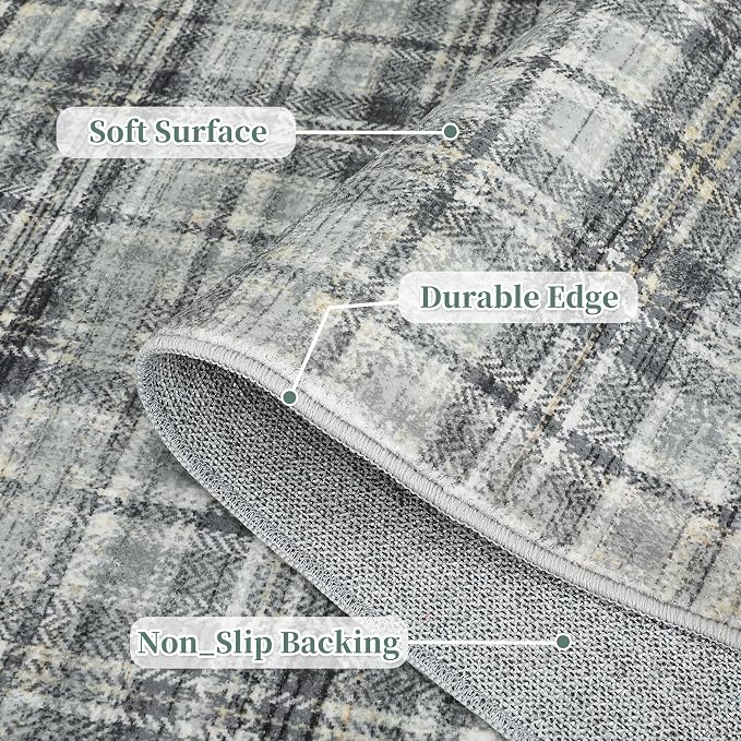 Washable Area Rug 3x5 Plaid Entryway Rug with Non Slip Rubber Backing, Farmhouse Tartan Soft Low Pile Rustic Stain Resitant Throw Rugs for Living Room Bedroom Dining Room
