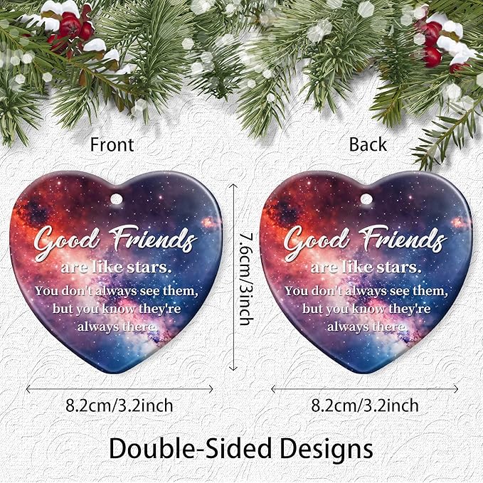 Good Friend Christmas Ornament for Best Friend,Sister Friendship Gifts for Women Sisters Soul Friends Bestie BBF,Ceramic Stars Keepsake Friendship Ornament Gift for Christmas Decoration Birthday Ideas