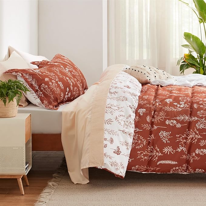 Bedsure Duvet Cover King Size - Reversible Terracotta King Duvet Cover Set with Zipper Closure, 3 Pieces Floral Patterned Bedding Set with 8 Corner Ties and 2 Pillow Shams