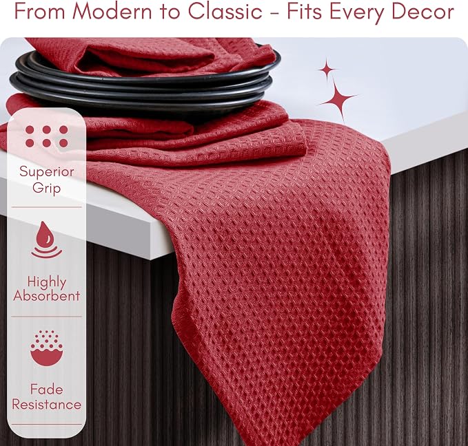 TWINY threads Kitchen Towel Waffle Weave, 6 Pack, 16x26 Inches, Premium Cotton Wash Rags, Absorbent Quick Drying Linen for Home and Restaurant Kitchens, Reusable Dish Cloths for Drying Dishes, Red