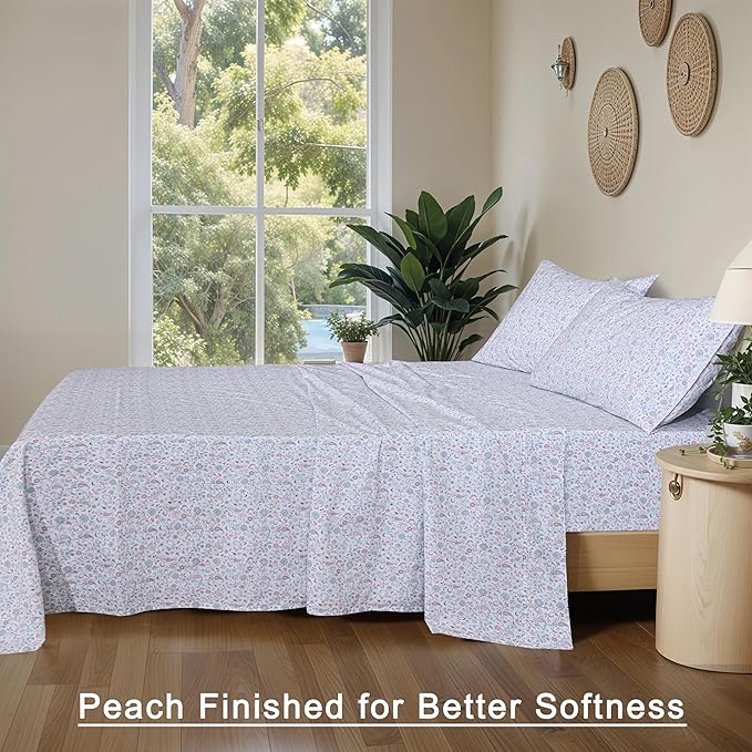 RUVANTI 100% Organic Cotton Sheets Split King, Percale Weave, GOTS Certified, 5-Piece Set, Deep Pocket 15", Crisp & Breathable, Soft Durable Bedding, Sábanas Algodón Orgánico – Multi Paisley