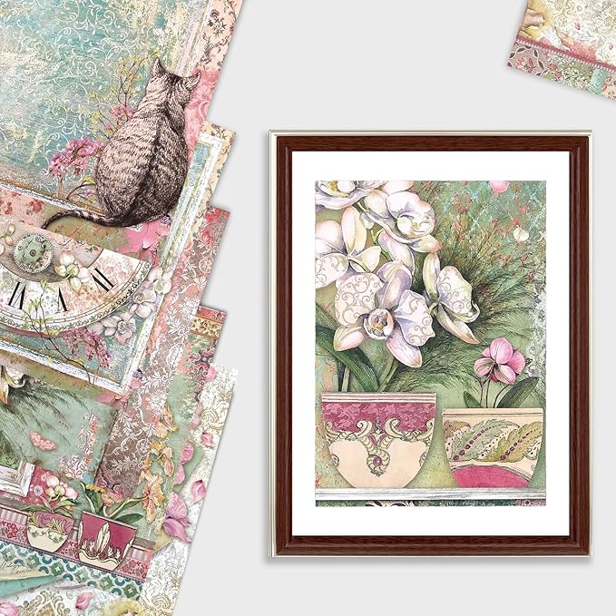 Scrapbook Paper,24 Sheets 6"x 6" Decorative Papers,Single-Sided Vivid Origami Decoupage Paper for Card Making,DIY Album, Hand Account & Travel Diary Craft Projects,Orchids and Cat