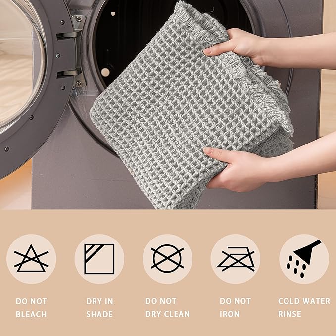 Waffle Bath Mat Non Slip, Boho Bathroom Rug, Super Absorbent Quick Dry Bathroom Mat, Soft Farmhouse Bath Rug with Tassels, Small Washable Shower Mats for Floor 16"x24", Light Grey