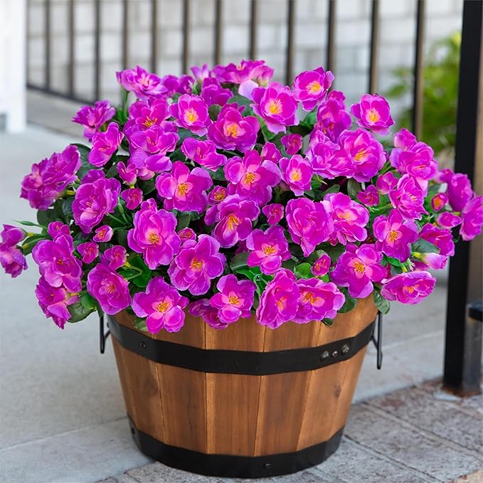 Ivydale Artificial Faux Outdoor Flowers Plants for Outside Fall Decoration, Fake Silk Fuchsia Camellia UV Resistant Realistic for Planter Porch Patio Balcony Garden Home, 3 Large Bundles
